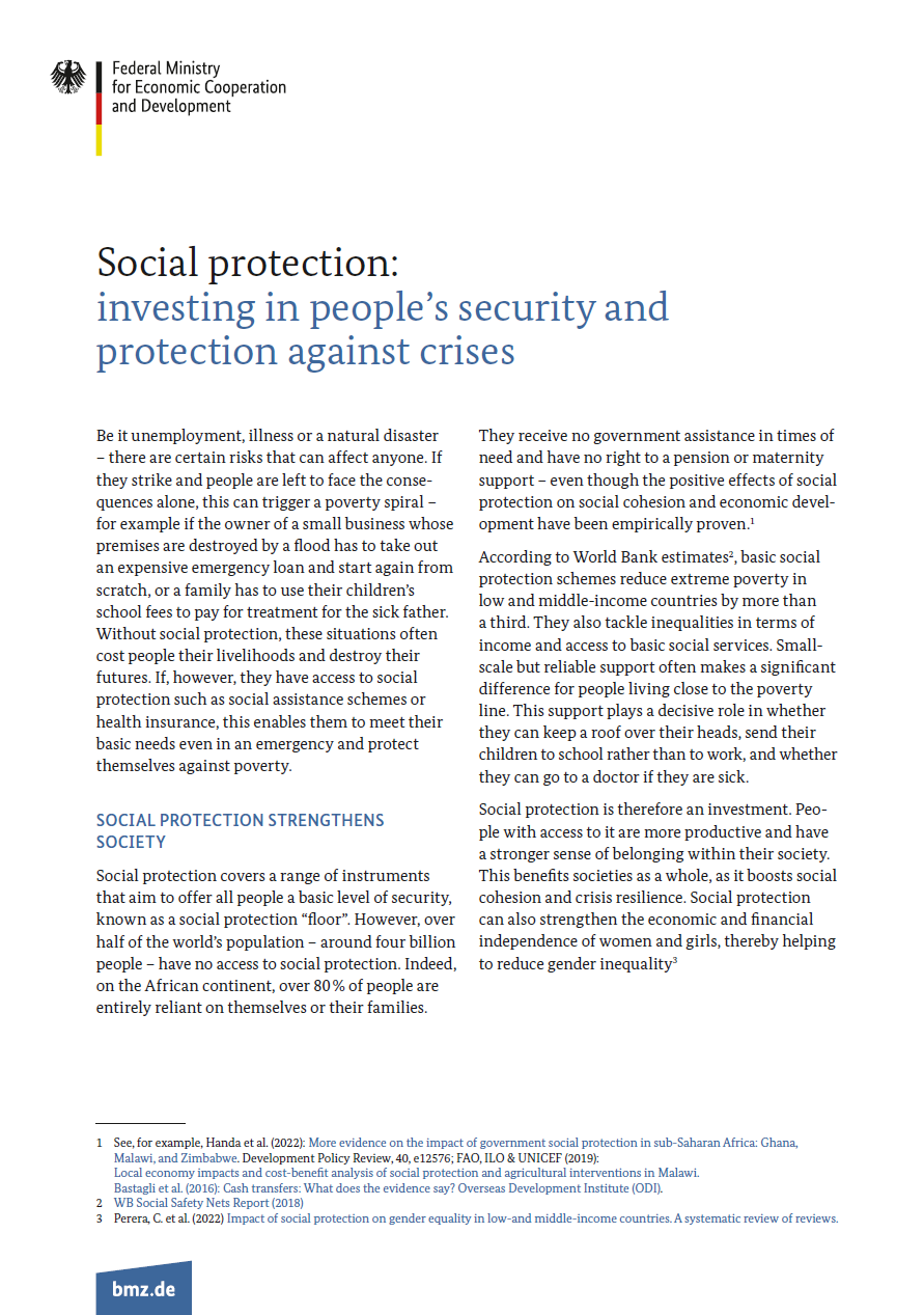 Titelbild der Publikation "Social protection: investing in people’s security and protection against crises"