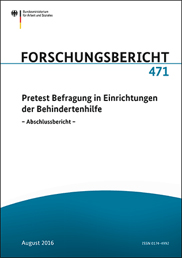Titelbild der Publikation "Pretest Befragung in Einrichtungen der Behindertenhilfe"