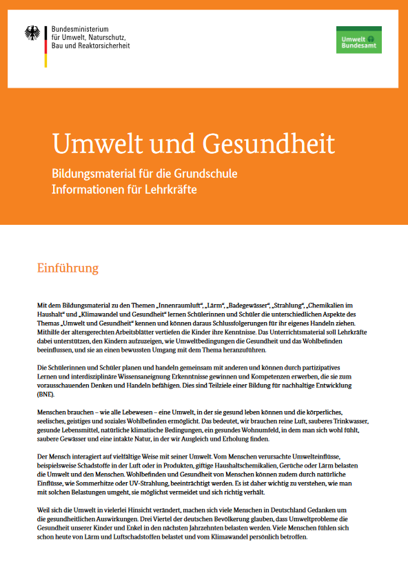 Titelbild der Publikation "Umwelt und Gesundheit - Informationen für Lehrkräfte (Grundschule)"