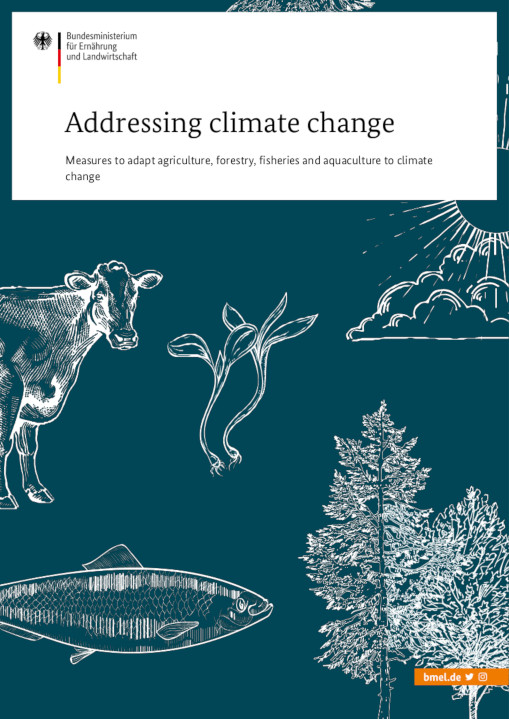 Titelbild der Publikation "Addressing climate change - Measures to adapt agriculture, forestry, fisheries and aquaculture to climate change"