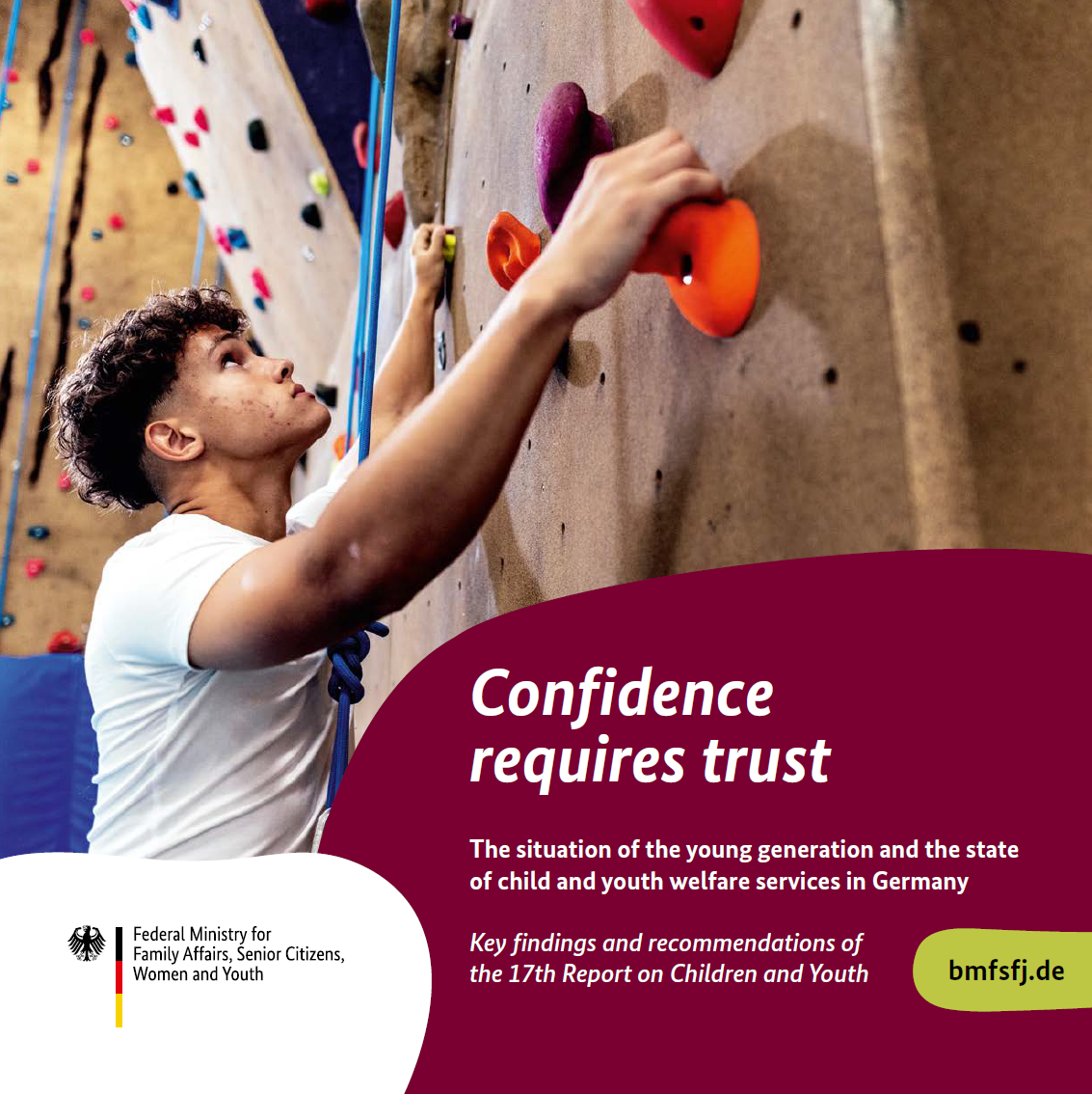 Titelbild der Publikation "Confidence requires trust. The situation of the young generation and the state of child and youth welfare services in Germany - Key findings and recommendations of the 17th Report on Children and Youth"