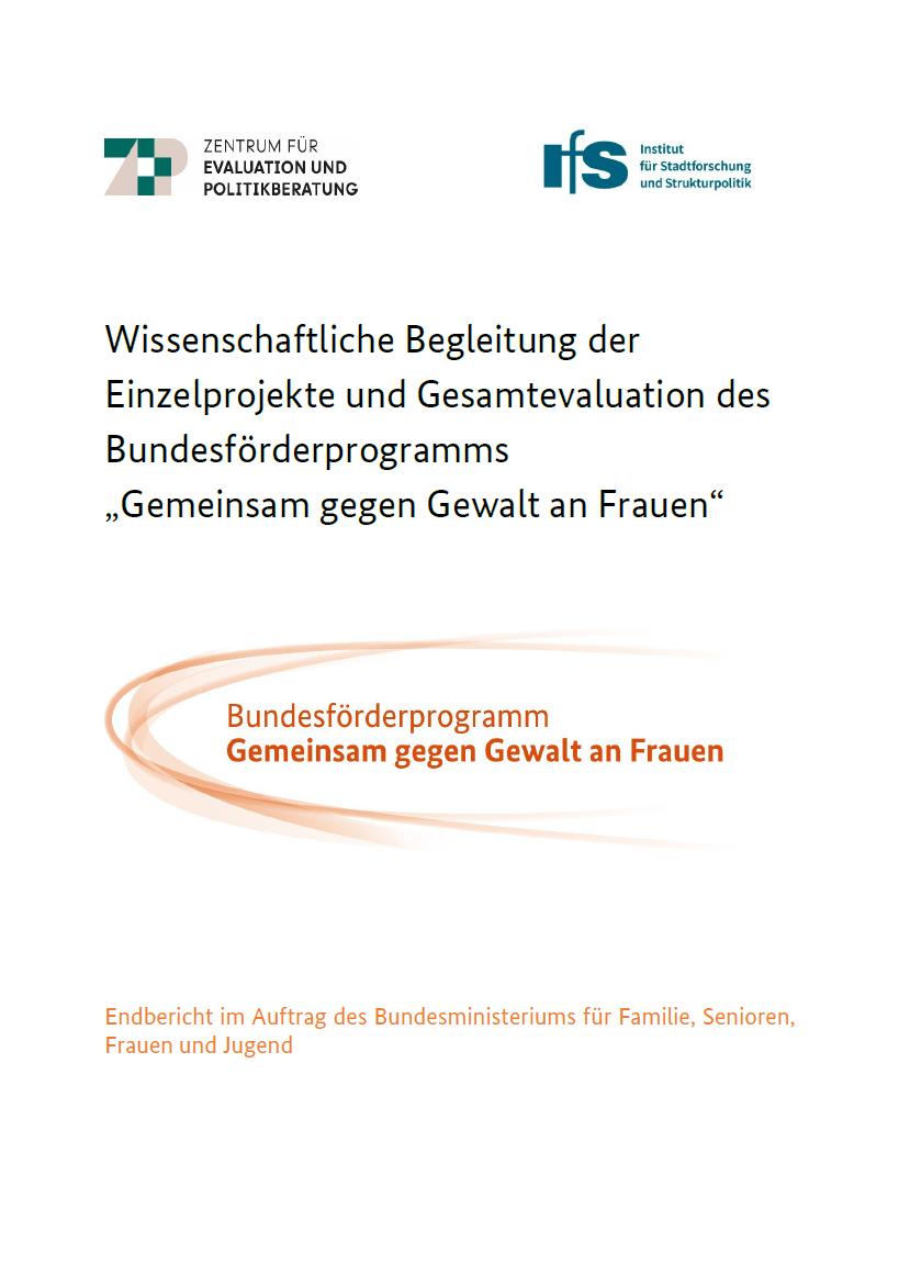 Titelbild der Publikation "Bundesförderprogramm "Gemeinsam gegen Gewalt an Frauen" - Wissenschaftliche Begleitung der Einzelprojekte und Gesamtevaluation"
