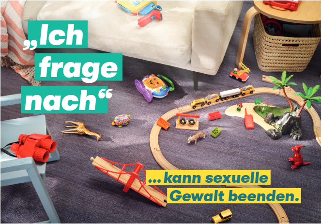 Titelbild der Publikation "Nicht wegschieben! „Ich frage nach“ …kann sexuelle Gewalt beenden. - Postkarte Motiv Kita-Kind"
