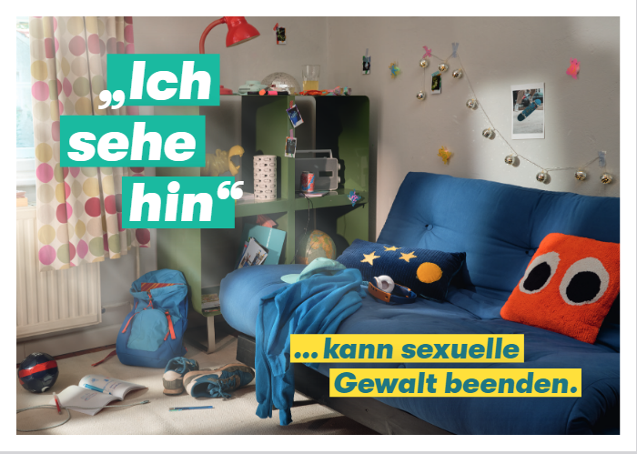 Titelbild der Publikation "Nicht wegschieben! „Ich sehe hin“ …kann sexuelle Gewalt beenden. - Postkarte Motiv Teenager"