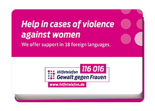 Titelbild der Publikation "Hilfetelefon Gewalt gegen Frauen - mehrsprachiger Klappflyer - Help in cases of violence against women"