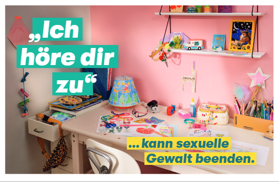 Titelbild der Publikation "Nicht wegschieben! „Ich höre dir zu“ …kann sexuelle Gewalt beenden. - Visitenkarte Motiv Schul-Kind"