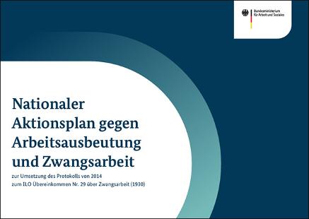 Titelbild der Publikation "Nationaler Aktionsplan gegen Arbeitsausbeutung und Zwangsarbeit"