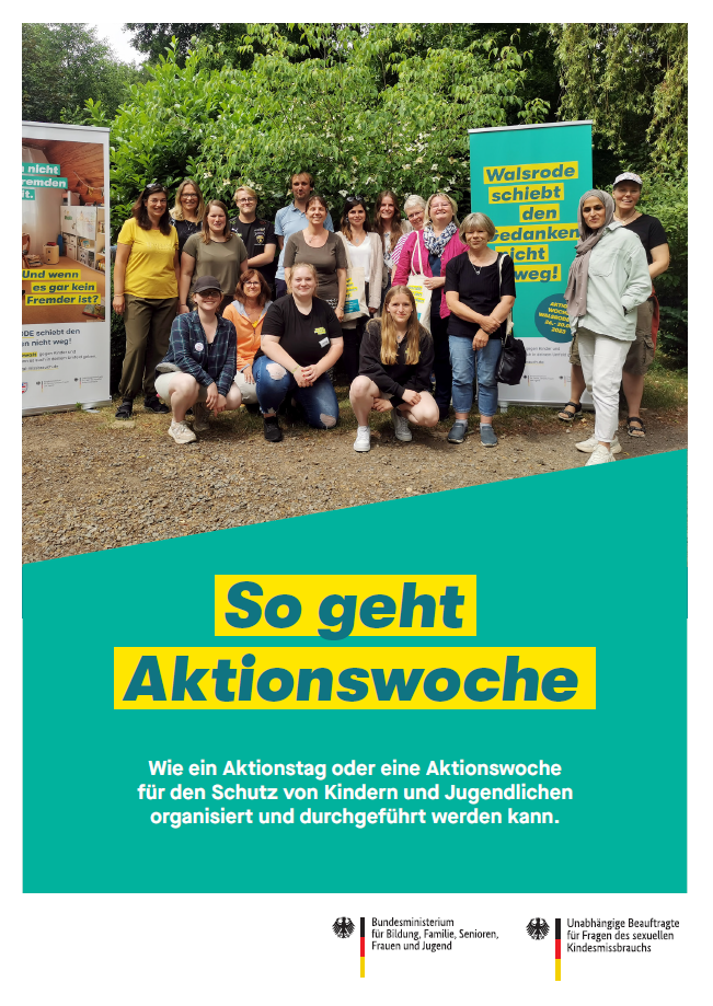 Titelbild der Publikation "Nicht wegschieben! So geht Aktionswoche - Wie ein Aktionstag oder eine Aktionswoche für den Schutz von Kindern und Jugendlichen organisiert und durchgeführt werden kann"