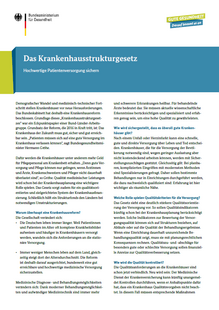 Titelbild der Publikation "Flyer: Das Krankenhausstrukturgesetz – Hochwertige Patientenversorgung sichern"