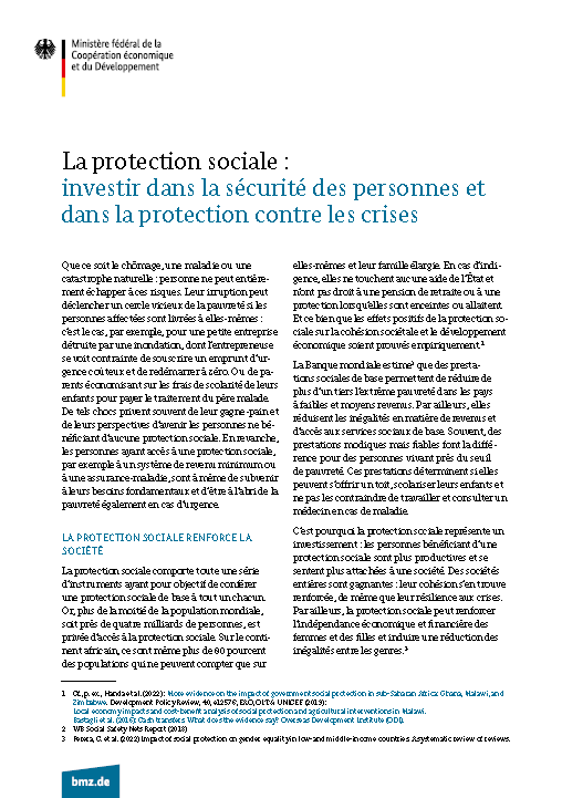 Titelbild der Publikation "La protection sociale: investir dans la sécurité des personnes et dans la protection contre les crises"