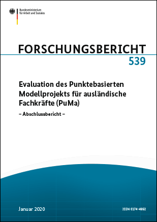 Titelbild der Publikation "Evaluation des Punktebasierten Modellprojekts für ausländische Fachkräfte (PuMa)"