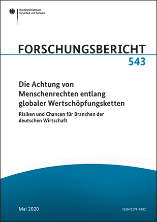 Titelbild der Publikation "Die Achtung von Menschenrechten entlang globaler Wertschöpfungsketten - Risiken und Chancen für Branchen der deutschen Wirtschaft"