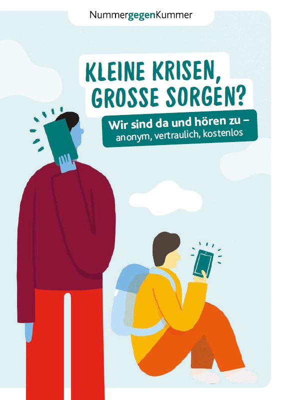 Titelbild der Publikation "Nummer gegen Kummer - Schulbox - Kleine Krisen, große Sorgen? - Wir sind da und hören zu - anonym, vertraulich, kostenlos"