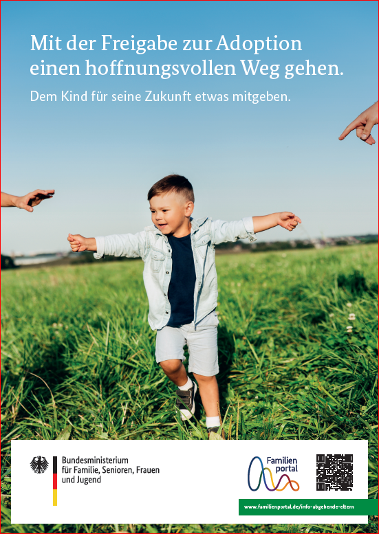Titelbild der Publikation "Mit der Freigabe zur Adoption einen hoffnungsvollen Weg gehen - Dem Kind für seine Zukunft etwas mitgeben - Plakat A3"