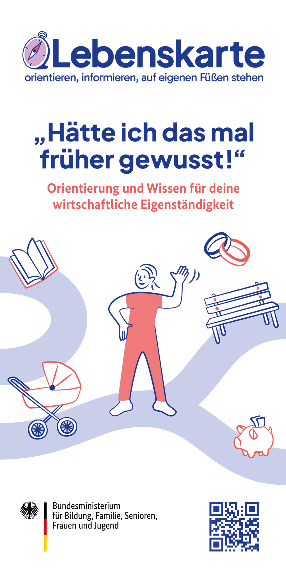 Titelbild der Publikation "Lebenskarte – orientieren, informieren, auf eigenen Füßen stehen - Orientierung und Wissen für deine wirtschaftliche Eigenständigkeit"