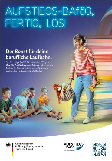 Titelbild der Publikation "Aufstiegs-BAföG 2026 - Motiv: Erzieherin"