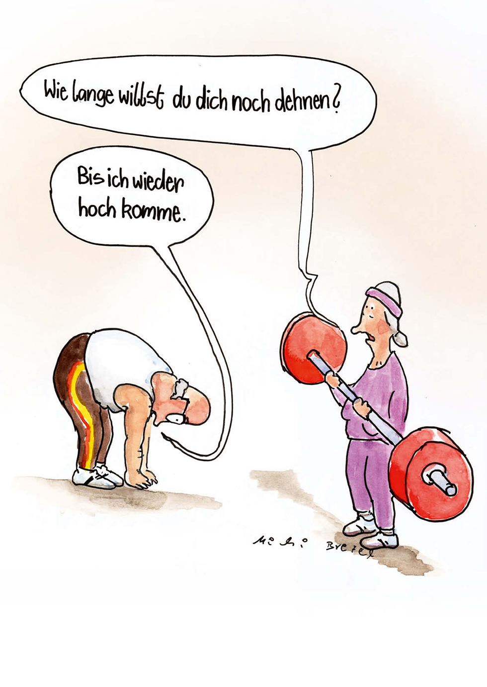 Titelbild der Publikation "Karikatur aus dem Wettbewerb „Wer zuletzt lacht“ - Postkarte Motiv "Für immer dehnen""